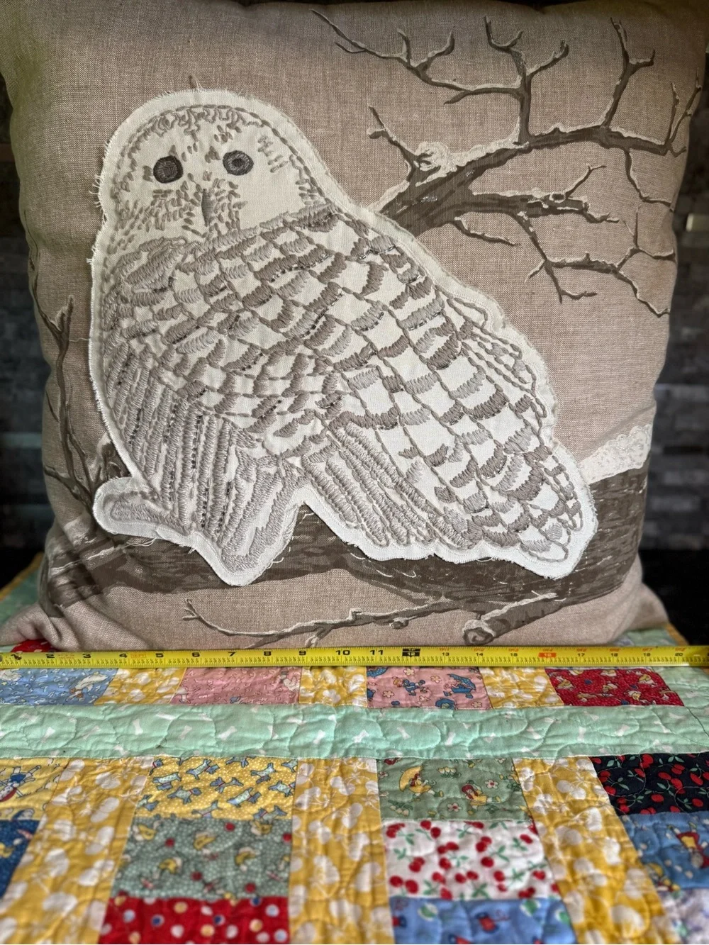 Extra Large 20”Owl Appliqué Pillow